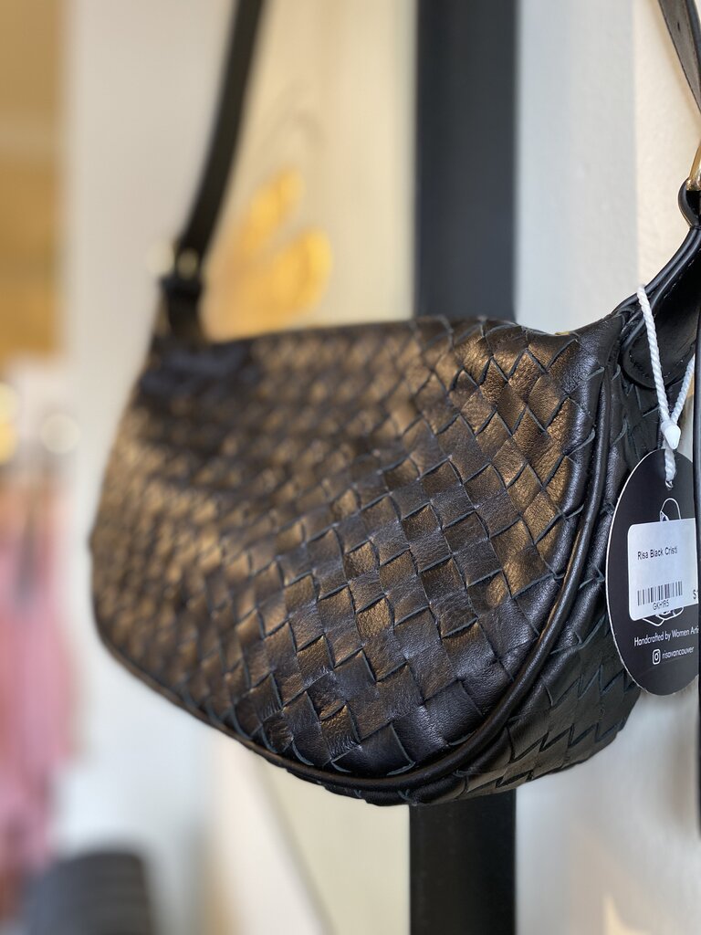 RISA 'Cristi' Woven Adjustable Strap Handbag - Black