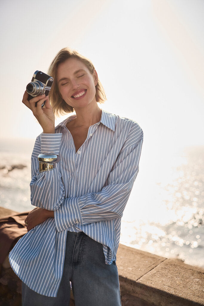 Joseph Ribkoff 261931 Tencel Stripe Boxy Blouse