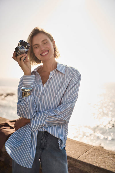 Joseph Ribkoff 261931 Tencel Stripe Boxy Blouse