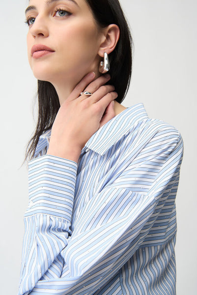 Joseph Ribkoff 261931 Tencel Stripe Boxy Blouse