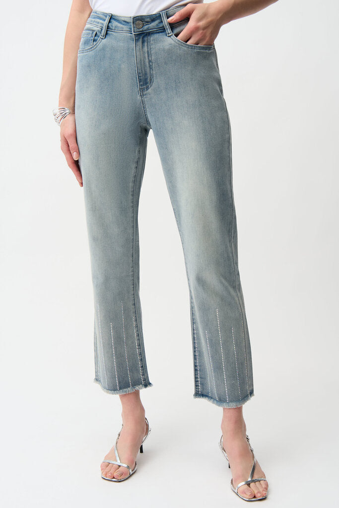 Joseph Ribkoff 261945 Straight Crop Jeans with Rhinestones