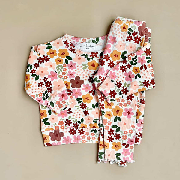 Little Luba Pink Ditsy Floral Ribbed Leggings