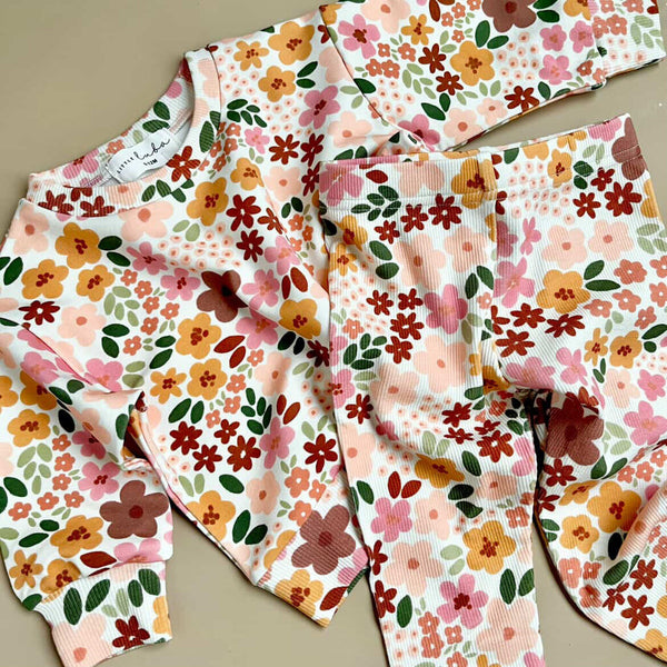 Little Luba Pink Ditsy Floral Ribbed Leggings
