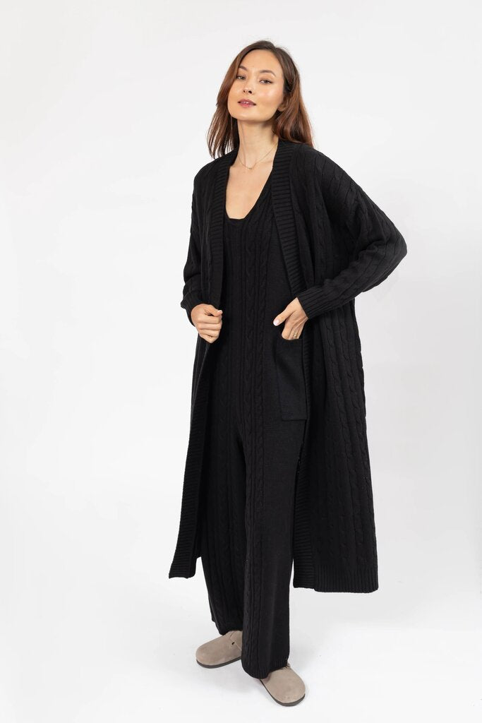 Smash + Tess 'Cecilia' Cable Knit Long Cardigan - Black