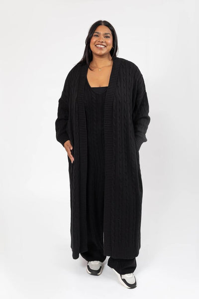 Smash + Tess 'Cecilia' Cable Knit Long Cardigan - Black