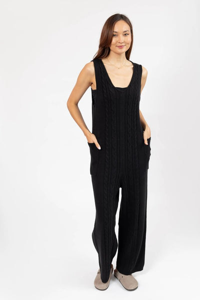 Smash + Tess 'Cecilia' Cable Knit Straight Leg Romper - Black