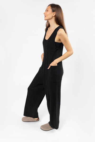 Smash + Tess 'Cecilia' Cable Knit Straight Leg Romper - Black