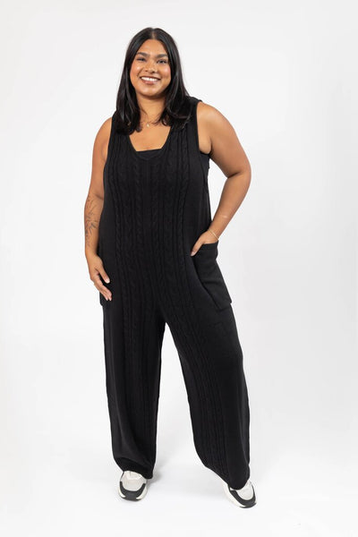 Smash + Tess 'Cecilia' Cable Knit Straight Leg Romper - Black