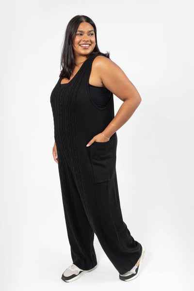 Smash + Tess 'Cecilia' Cable Knit Straight Leg Romper - Black