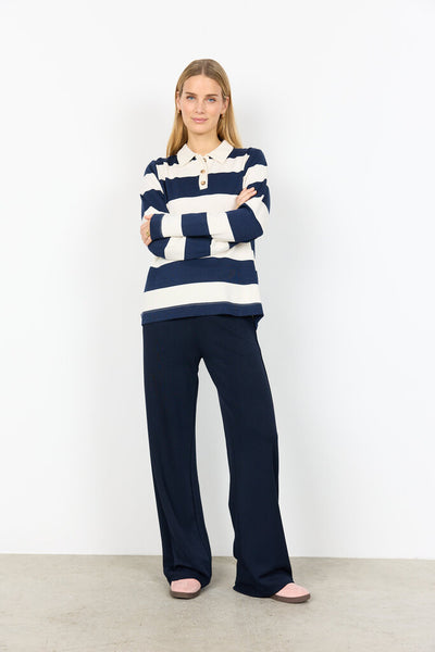 Soyaconcept 'Barni' Navy Stripe Long Sleeve Polo Shirt