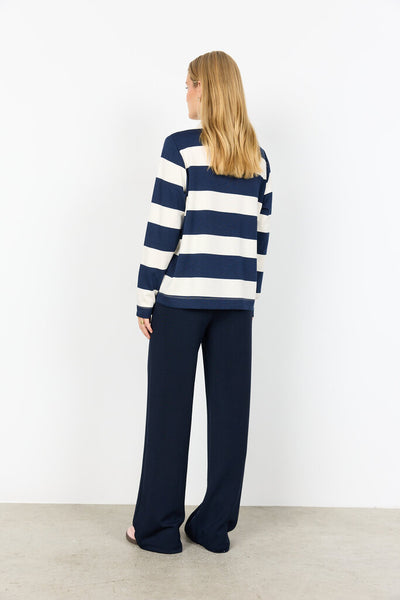 Soyaconcept 'Barni' Navy Stripe Long Sleeve Polo Shirt
