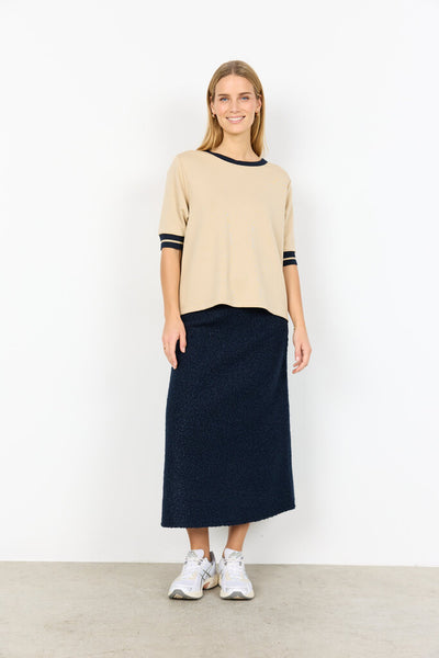 Soyaconcept 'Banu' Short Sleeve Top with Ribbed Trim - Sand