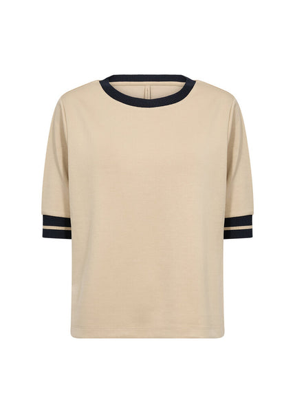 Soyaconcept 'Banu' Short Sleeve Top with Ribbed Trim - Sand