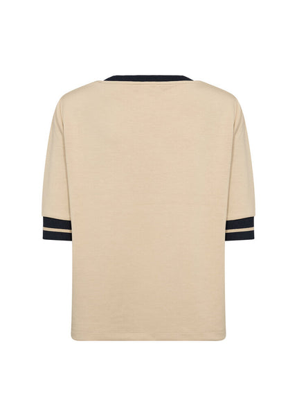 Soyaconcept 'Banu' Short Sleeve Top with Ribbed Trim - Sand