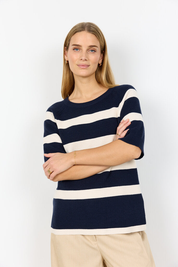 Soyaconcept 'Kanita' Navy Stripe Knit 3/4 Sleeve Top