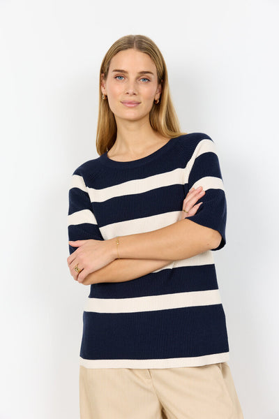 Soyaconcept 'Kanita' Navy Stripe Knit 3/4 Sleeve Top