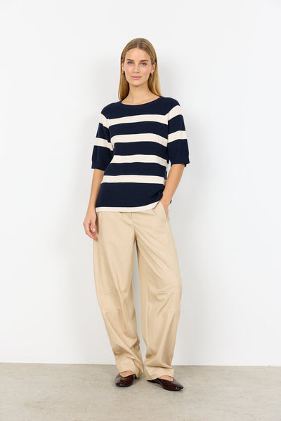 Soyaconcept 'Kanita' Navy Stripe Knit 3/4 Sleeve Top