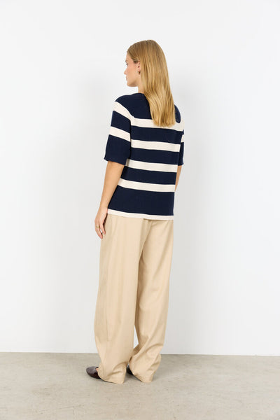 Soyaconcept 'Kanita' Navy Stripe Knit 3/4 Sleeve Top