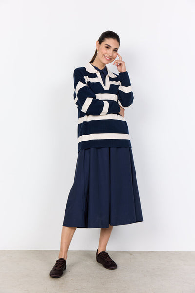 Soyaconcept 'Kanita' Navy Stripe V-Neck Knit Sweater with Collar