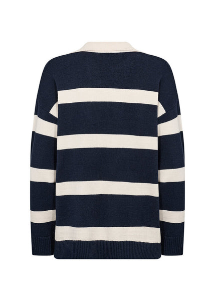 Soyaconcept 'Kanita' Navy Stripe V-Neck Knit Sweater with Collar