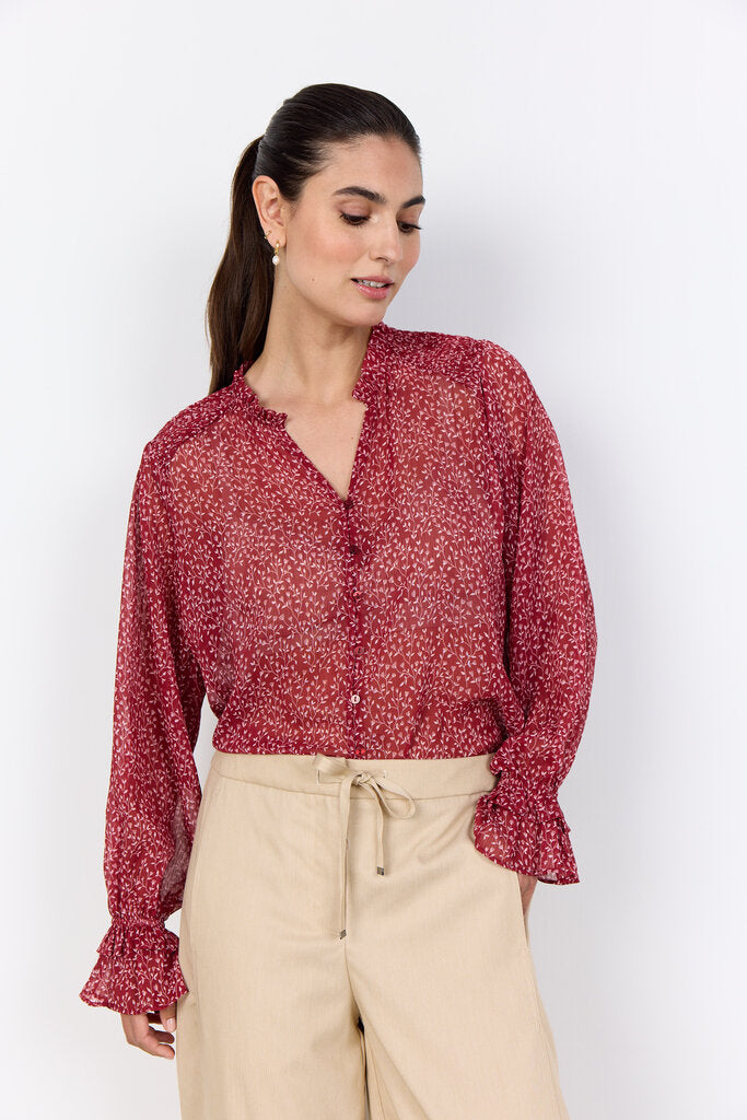 Soyaconcept 'Bebbie' Red Leaf Print V-Neck Blouse