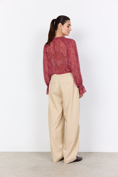 Soyaconcept 'Bebbie' Red Leaf Print V-Neck Blouse