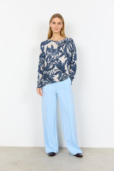 Soyaconcept 'Biara' Leaf Pattern Long Sleeve - Navy Melange