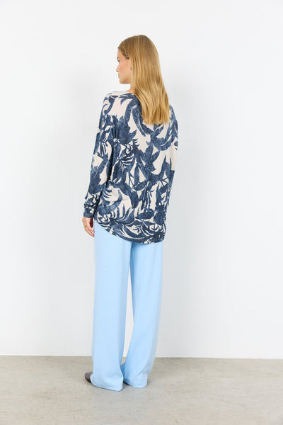 Soyaconcept 'Biara' Leaf Pattern Long Sleeve - Navy Melange