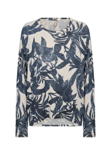 Soyaconcept 'Biara' Leaf Pattern Long Sleeve - Navy Melange