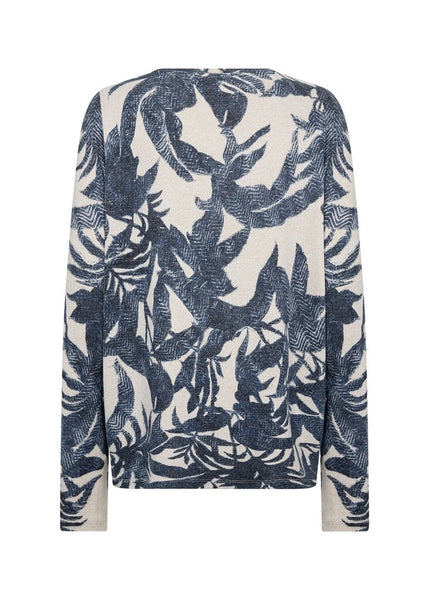 Soyaconcept 'Biara' Leaf Pattern Long Sleeve - Navy Melange