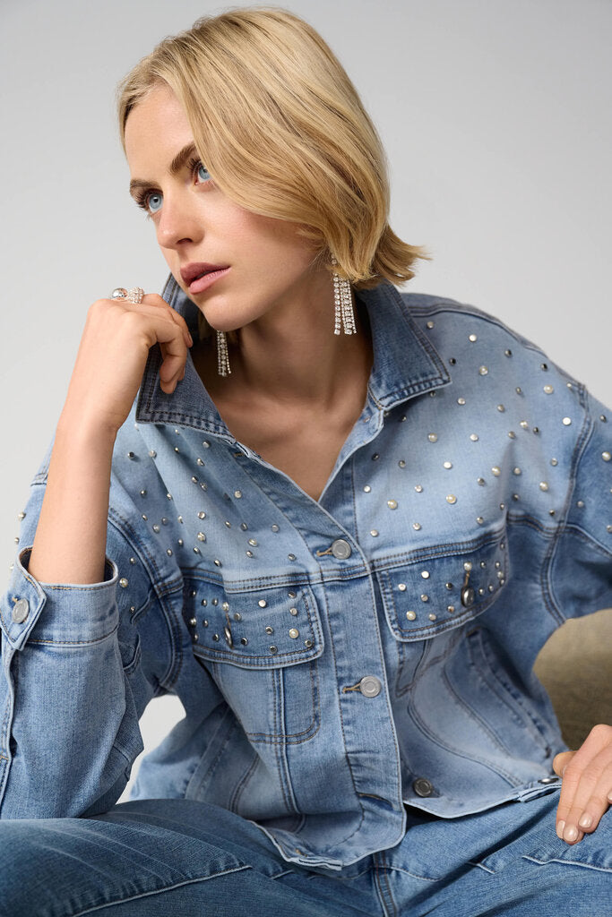 Joseph Ribkoff 261946 Denim Jacket with Pearls and Studs