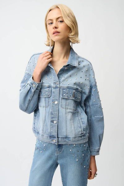 Joseph Ribkoff 261946 Denim Jacket with Pearls and Studs