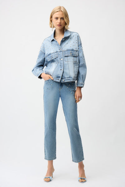 Joseph Ribkoff 261946 Denim Jacket with Pearls and Studs