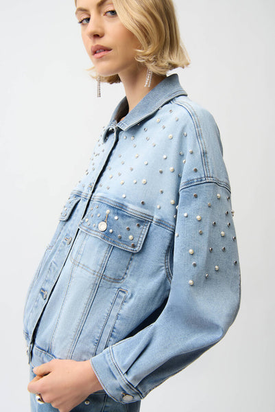 Joseph Ribkoff 261946 Denim Jacket with Pearls and Studs