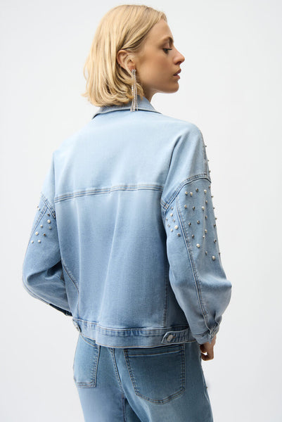 Joseph Ribkoff 261946 Denim Jacket with Pearls and Studs