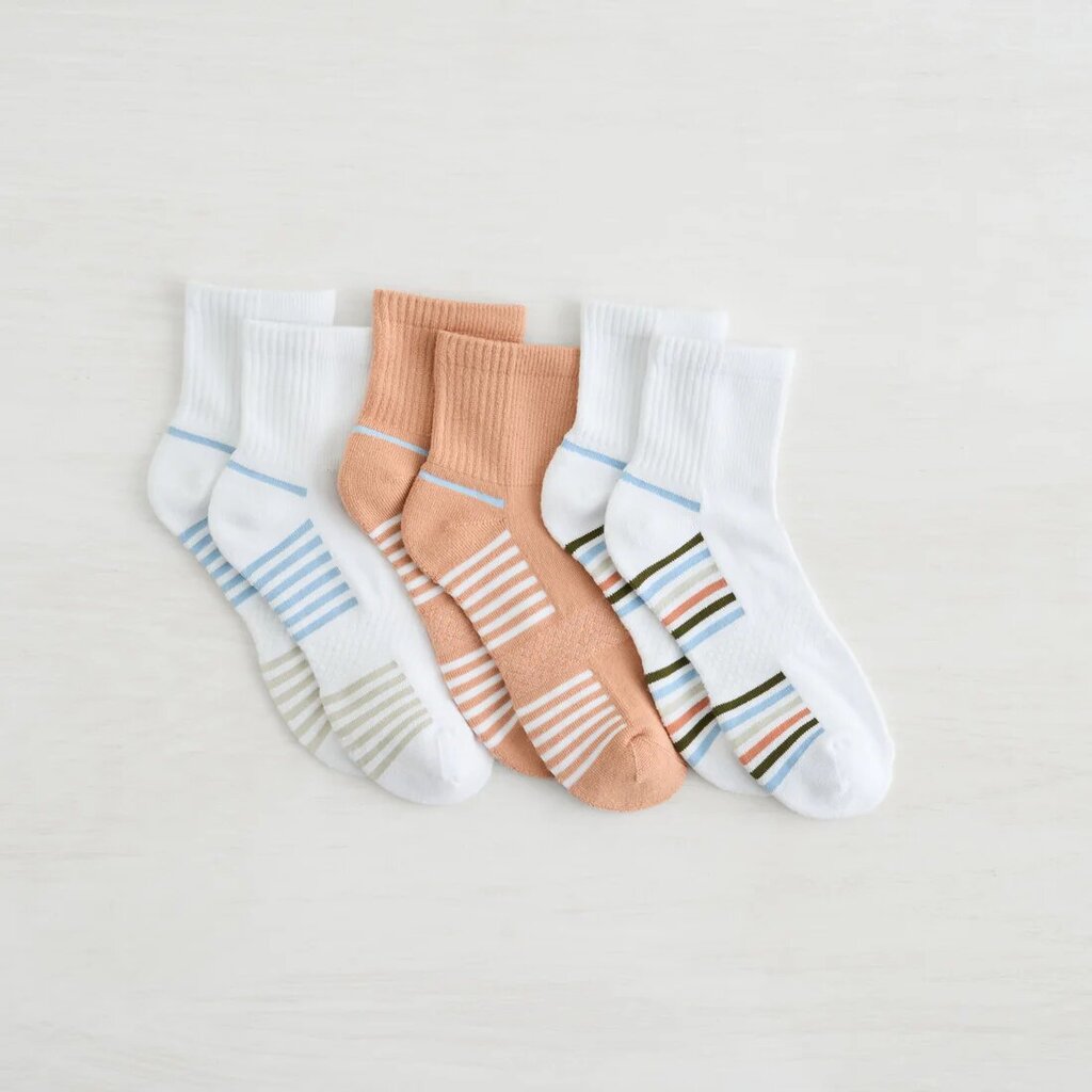 Lemon Powder Stripe Quarter Crew Sock - 3 Pack