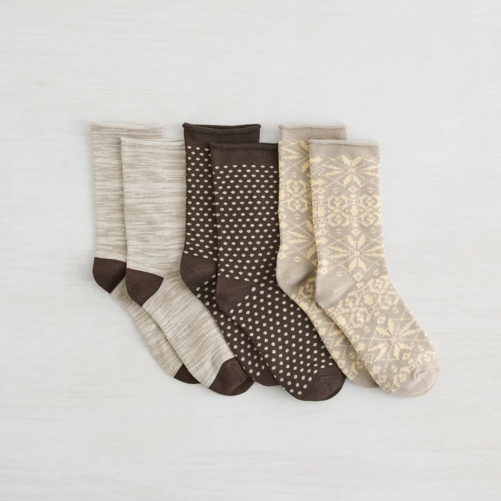 Lemon Beige/Brown Recycled Powder Crew Sock - 3 Pack