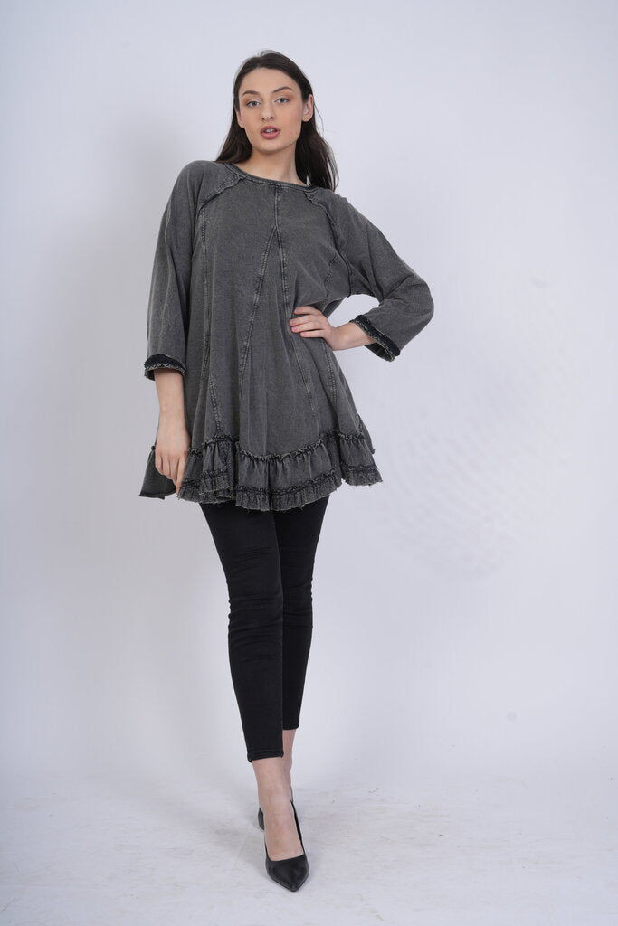 Paper Lace Charcoal Tunic with Ruffle Detail