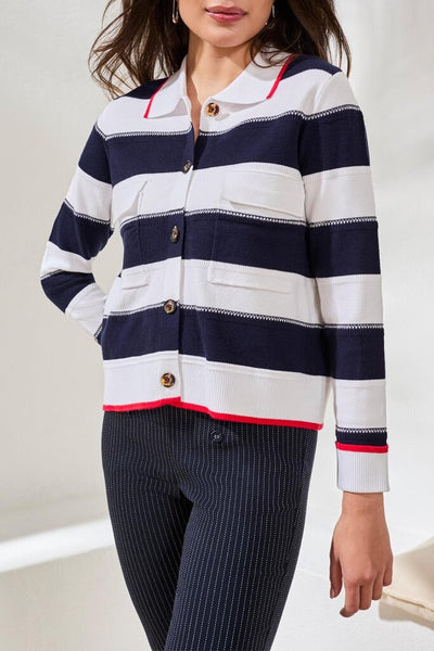 Tribal Double Knit Collared Sweater - Jet Blue Stripe