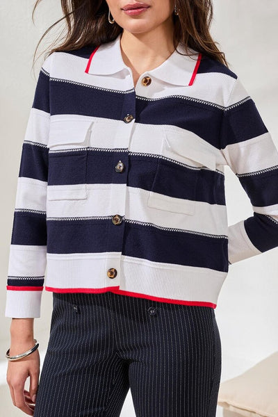 Tribal Double Knit Collared Sweater - Jet Blue Stripe