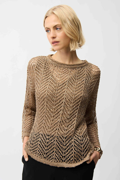 Joseph Ribkoff 261915 Sequin Yarn Sweater Top - Tiger's Eye