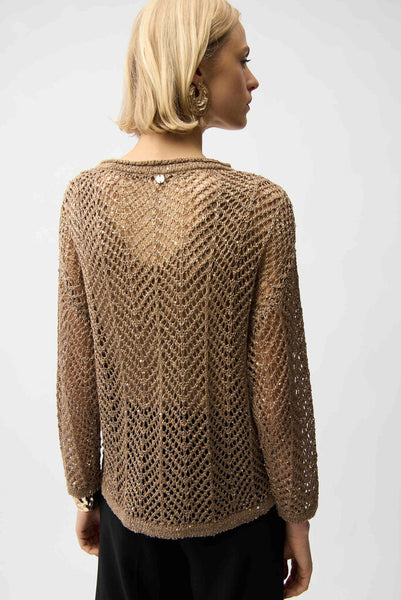 Joseph Ribkoff 261915 Sequin Yarn Sweater Top - Tiger's Eye