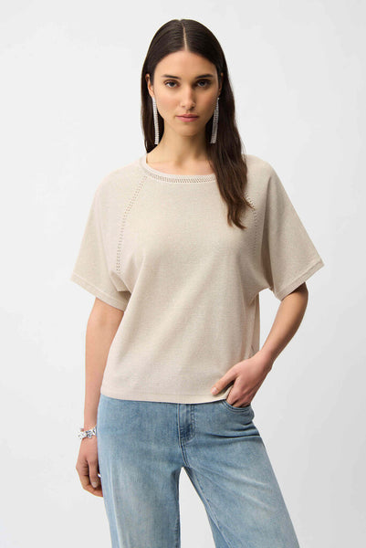 Joseph Ribkoff 261917 Sequins Yarn Short Sleeve Sweater - Moonstone