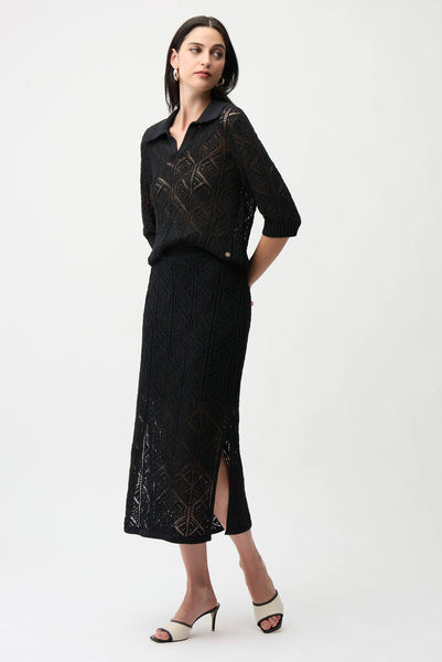 Joseph Ribkoff 261928 Open Stich Pencil Skirt - Black