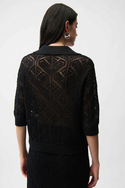 Joseph Ribkoff 261929 Open Stitch Sweater with Collar - Black