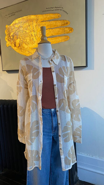 Tribal Cover Up Dress with Leaf Pattern - Canvas