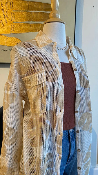 Tribal Cover Up Dress with Leaf Pattern - Canvas