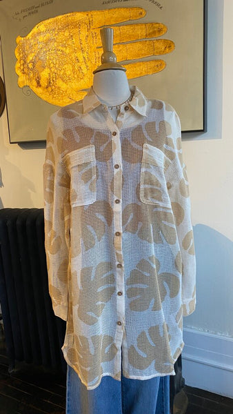 Tribal Cover Up Dress with Leaf Pattern - Canvas