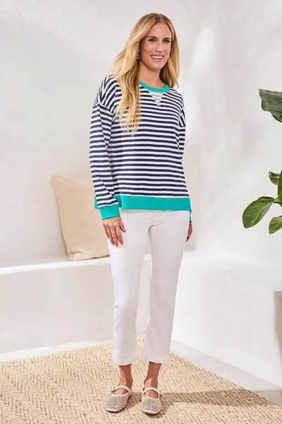 Tribal Striped French Terry Crew Neck