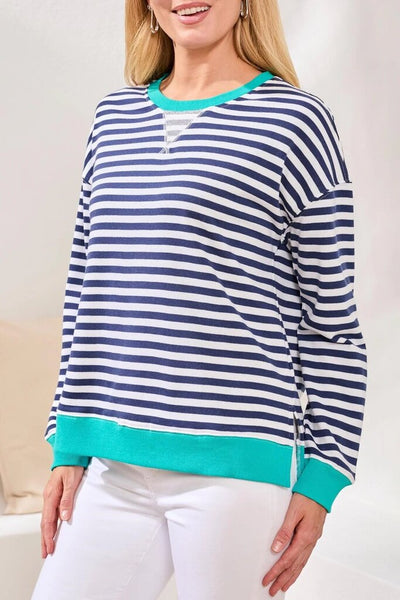 Tribal Striped French Terry Crew Neck